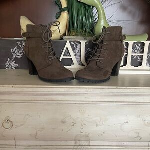 Style & Company Olive Green Suede Lace Up Booties